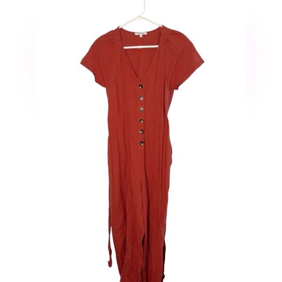 Madewell Rust Button-Front Cotton/Linen Jumpsuit - Size 4 - Picture 2 of 5